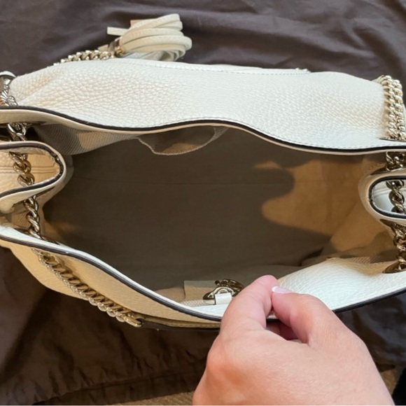 RARE🔥GUCCI soho ivory gold double chain leather bag - Picture 7 of 14